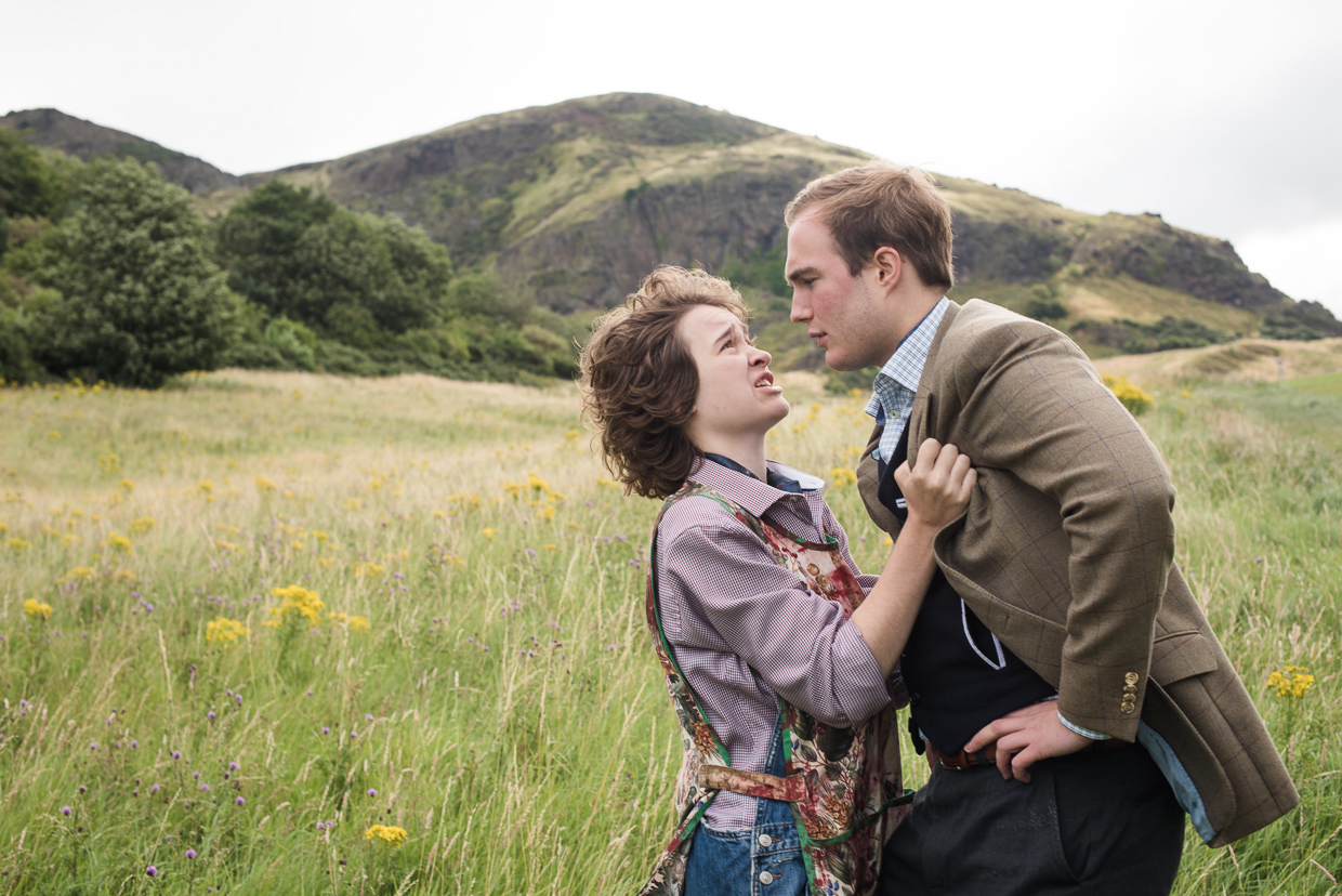 Natalie Reeve and Jack Bolton playing husband and wife on the slopes of Arthur's Seat.